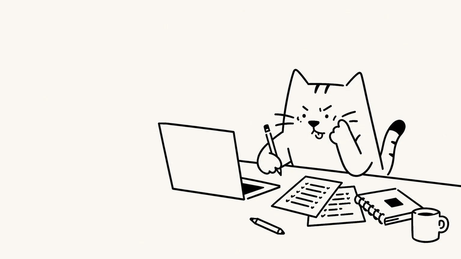 Котар учится за ноутбуком